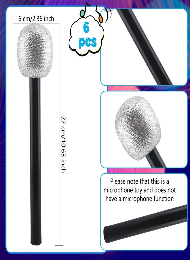Haconba 6 Pack Glitter Plastic Microphone Toy Silver Fake Stage Mic Costume Prop for Cosplay Stage Play Prop Birthday Karaoke Theme Party Favors - Image 2